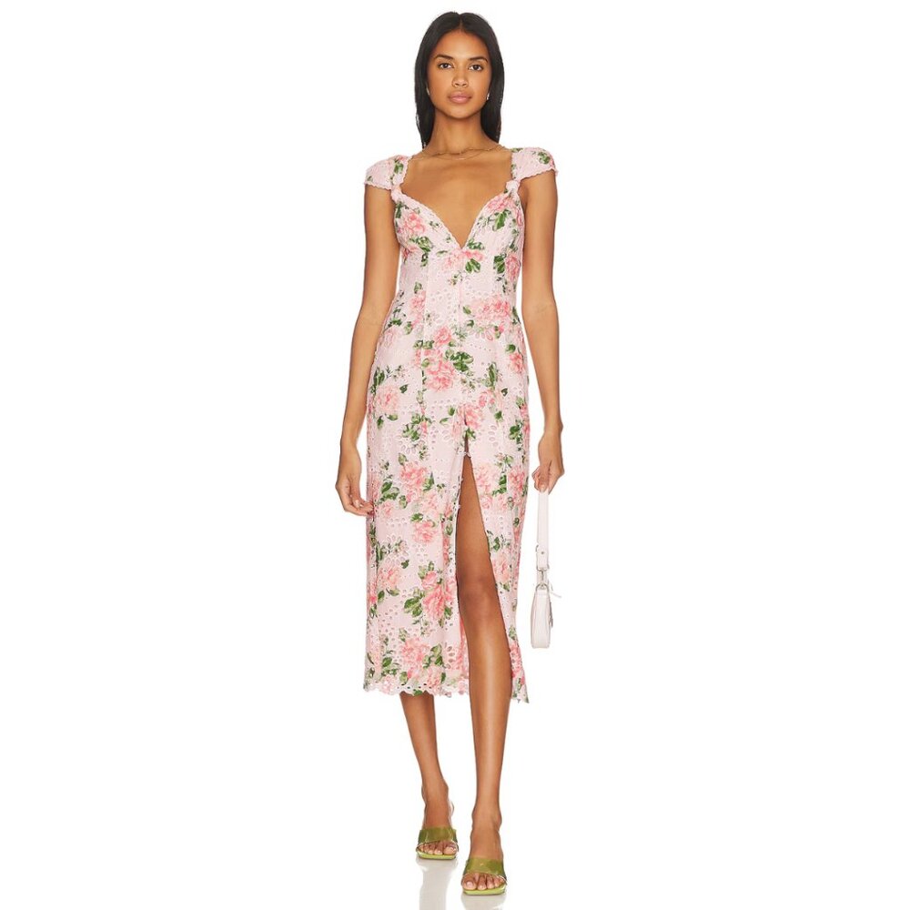 MAJORELLE Lace-Trimmed Pink Floral Dress